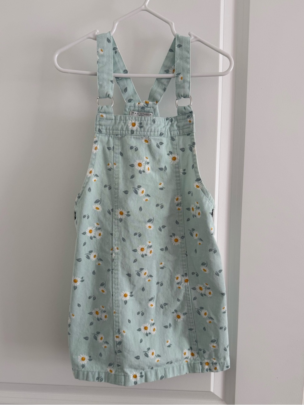 Girls Mint Floral Overall Dress with Daisies